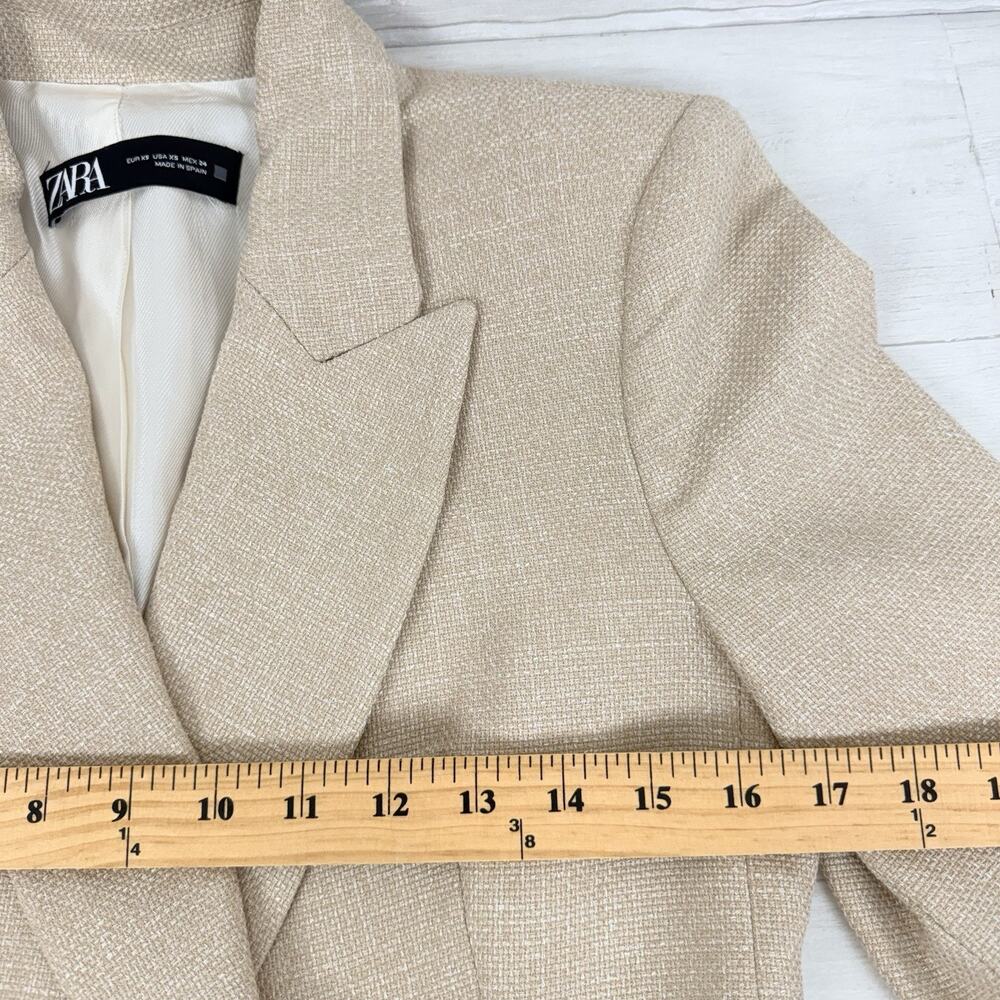 Zara Double Breasted Long Blazer XS Neutral Tailored Academia Textured Office - Picture 11 of 16